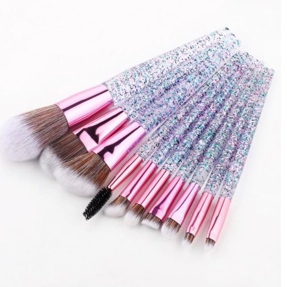 10 Piece Acrylic Sparkle Make Up Brush Set - Picture 4 of 9